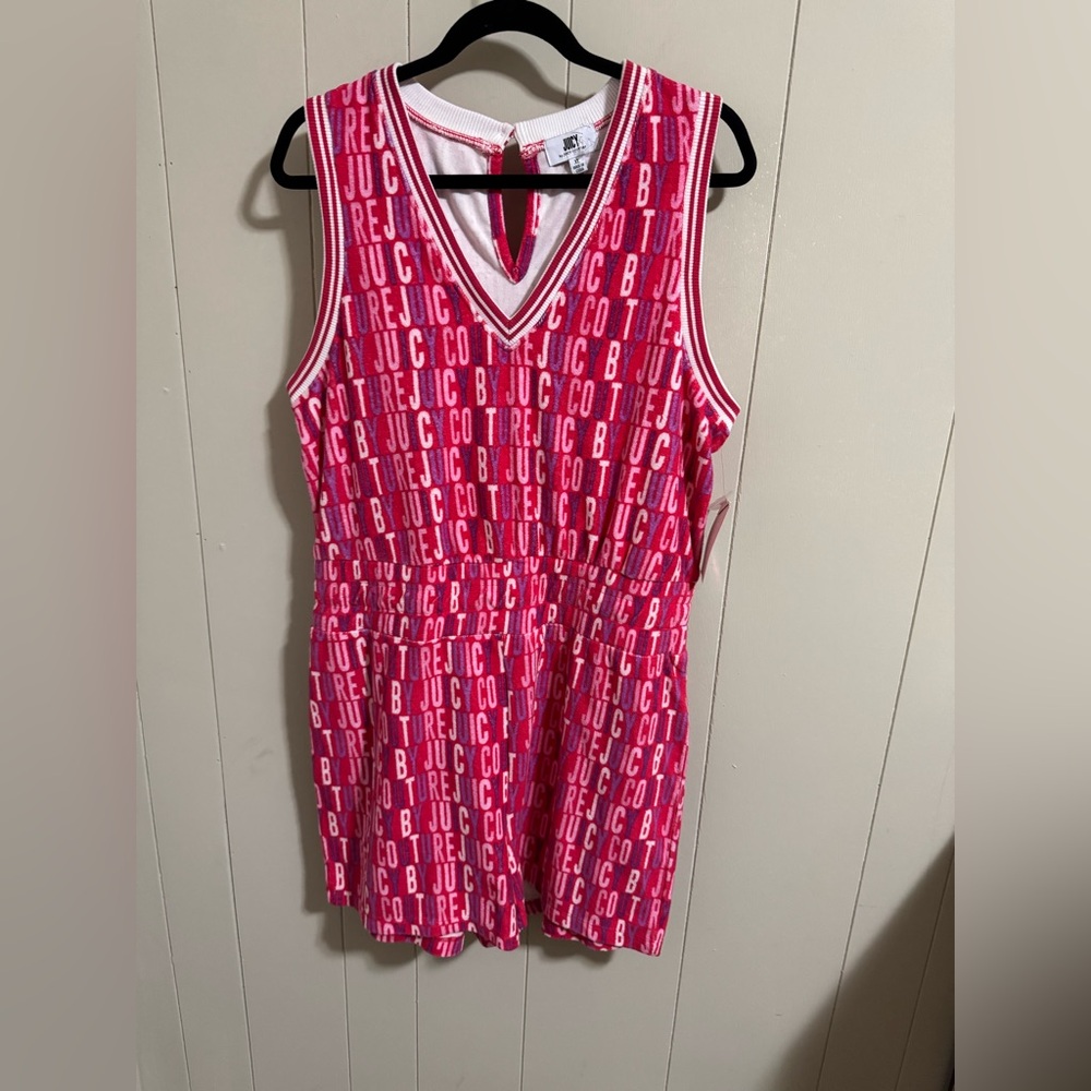 Juicy Couture Pink, Red and White Logo Terrycloth Romper cozy lounge XL sporty